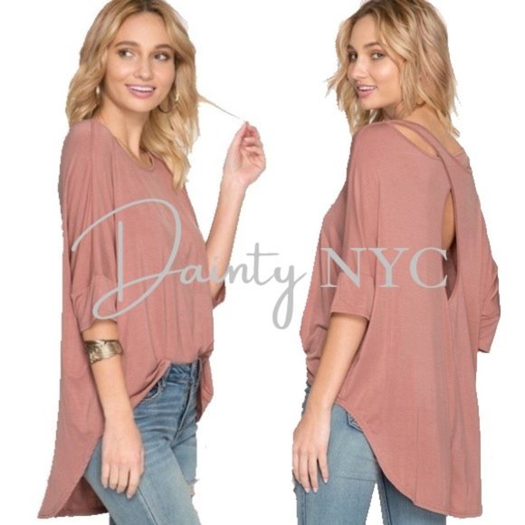 Half Sleeve High Low Top Cutout Back - Picture 1 of 13